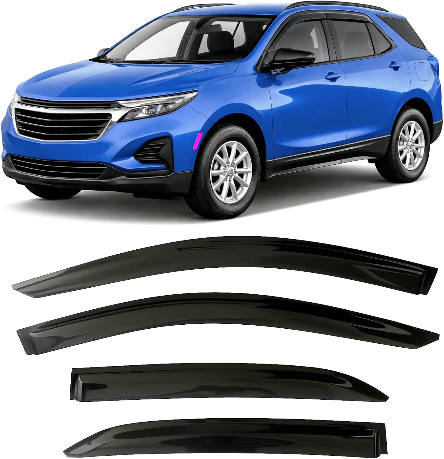 2018-2024 Tape-On Rain Guards for Chevrolet Equinox (Chevy) Side Window Deflector Visors Extra Thick Vent Shades L LS LT Premier 2019 2020 2021 2022 2023