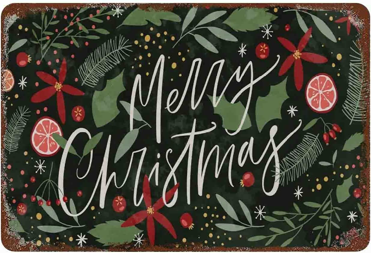 rayprint Merry Christmas Greetings Retro Metal Signs Aluminum Poster Winter Christmas Vintage Tin Sign Christmas Hanging Decor for Home Coffee Wall Decor 8x12inch