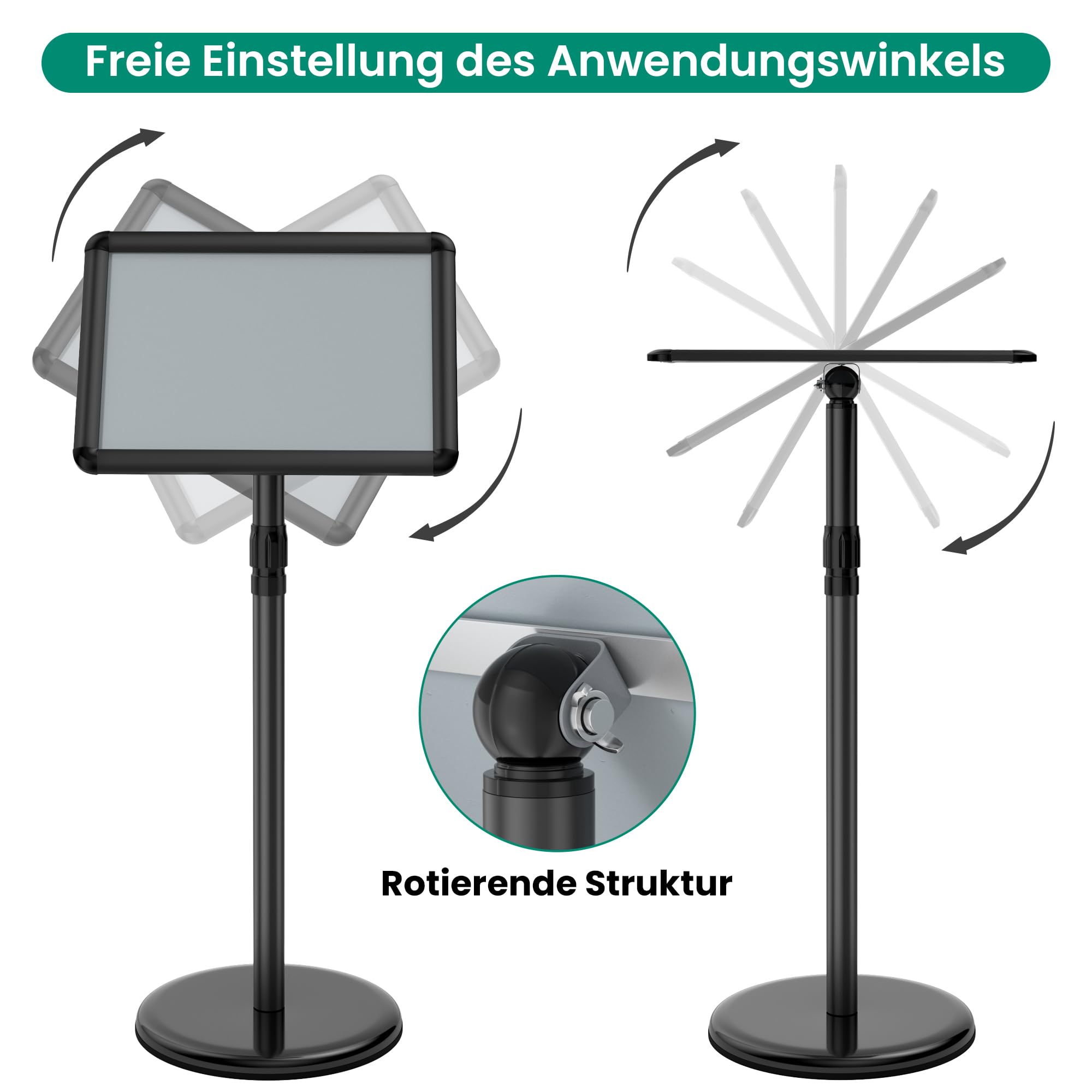 Infoständer DIN A3 420x297mm Informationsständer Höhenverstellbar Edelstahl Kundenstopper Aufsteller Plakatständer Präsentationsständer Werbeständer (Schwarz, A3)
