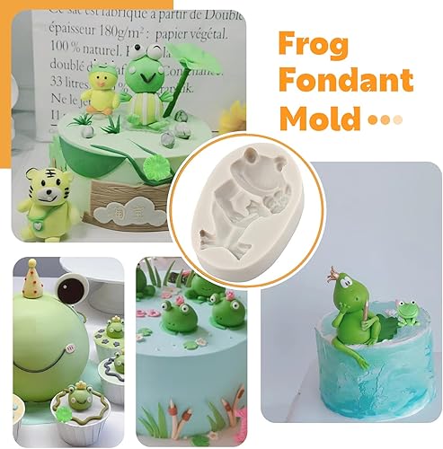 Miniatura 4 de Sijiangmold Molde de silicona de rana, molde de fondant de hoja de loto para decoración de pasteles, chocolate, dulces, cupcakes, decoración de