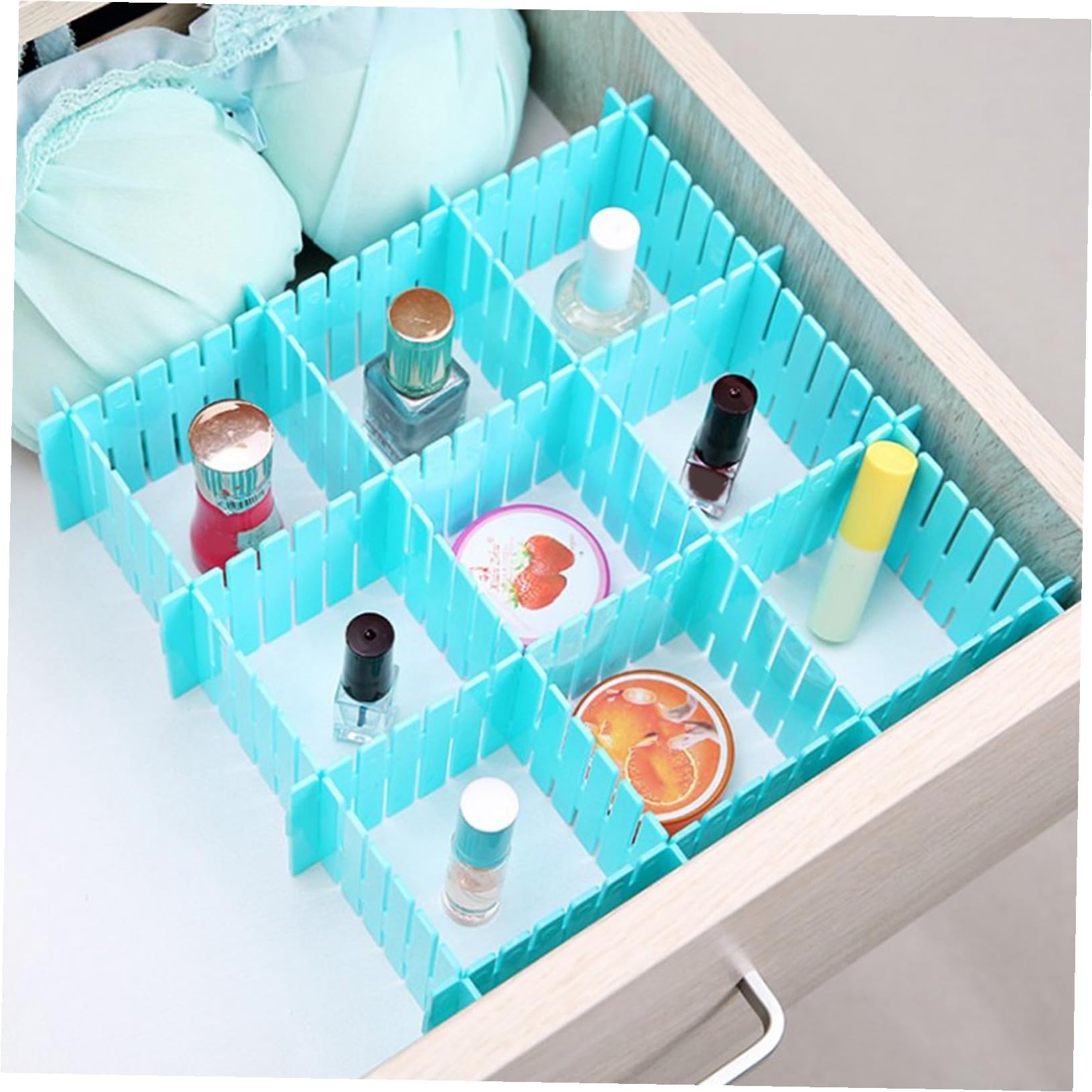 Divisori per Cassetti Regolabili 32 Pezzi in Pp Blu | Organizzazione Ordinata, per Cucina e Biancheria, Formato 32, 4x7cm, Separazione Modulare