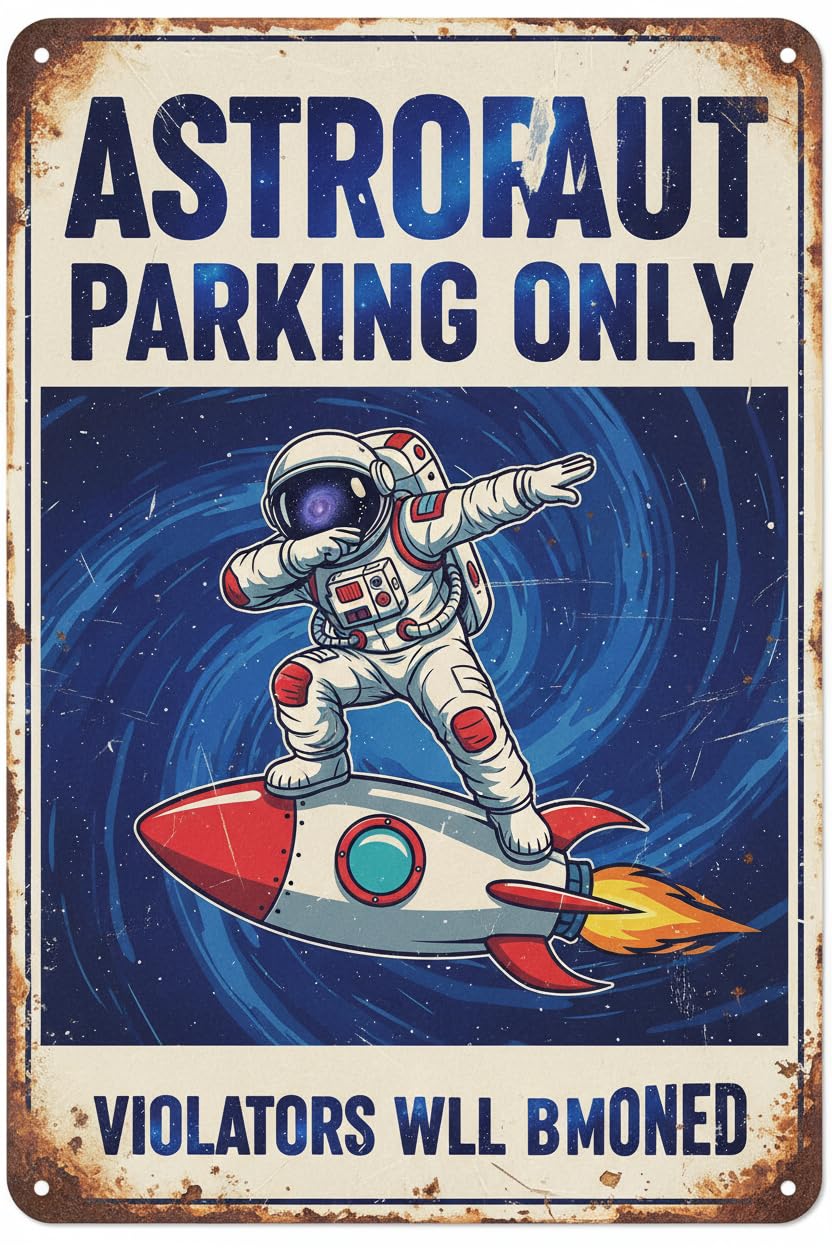 Astronaut Space Themed Boys Tin Sign, 12x8 Inch Decor