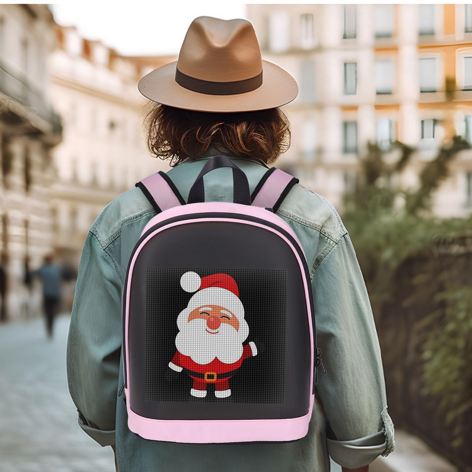 LED-Rucksack, Niedlicher 64x64 Vollfarbbildschirm Programmierbarer Laptop-Rucksack APP-Steuerung LED-Rucksack Texte Animationen Bilder anpassbare Anzeige DIY Mode Rucksack