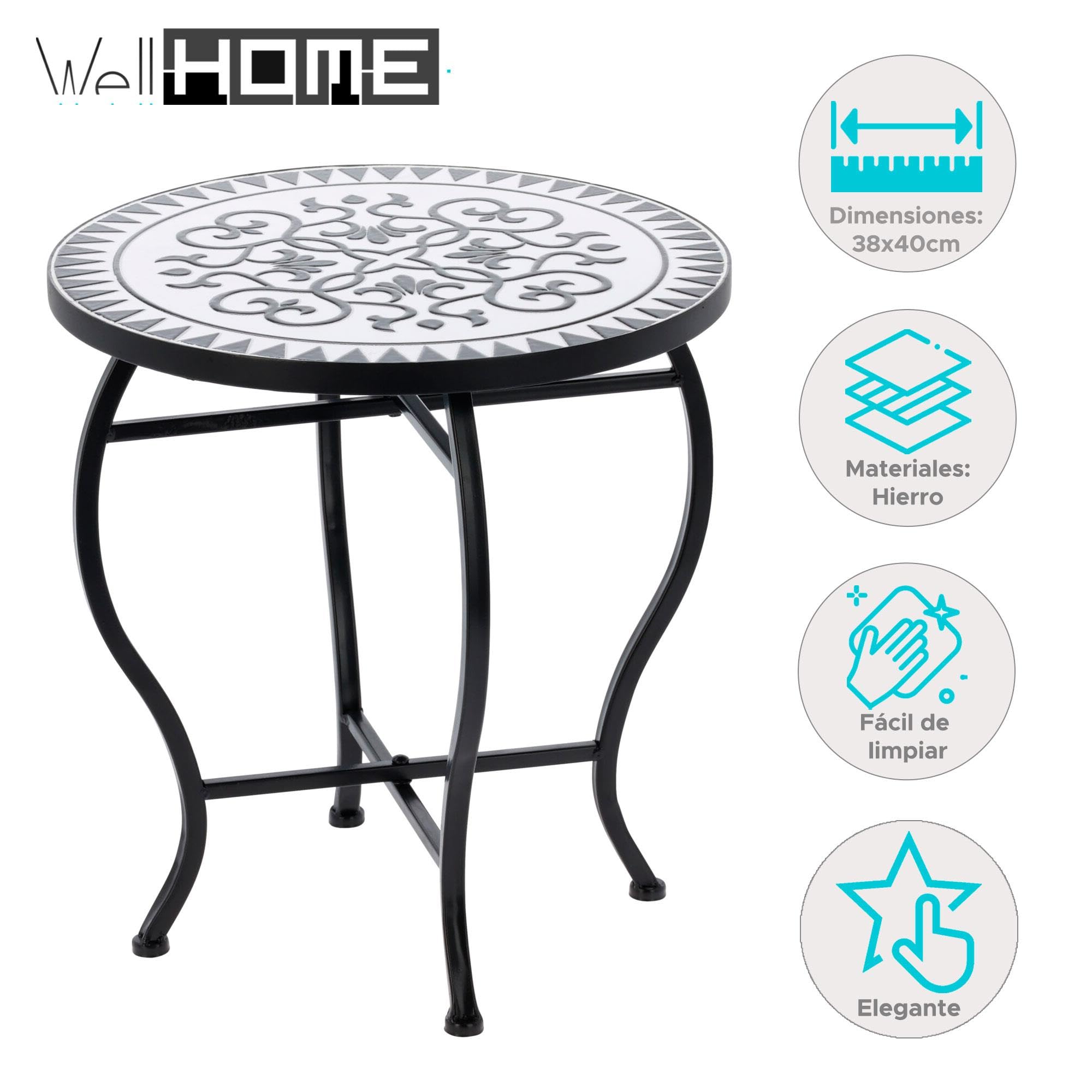 Well Home Bistrotisch, Mosaik-Design, Ø38 x 40 cm
