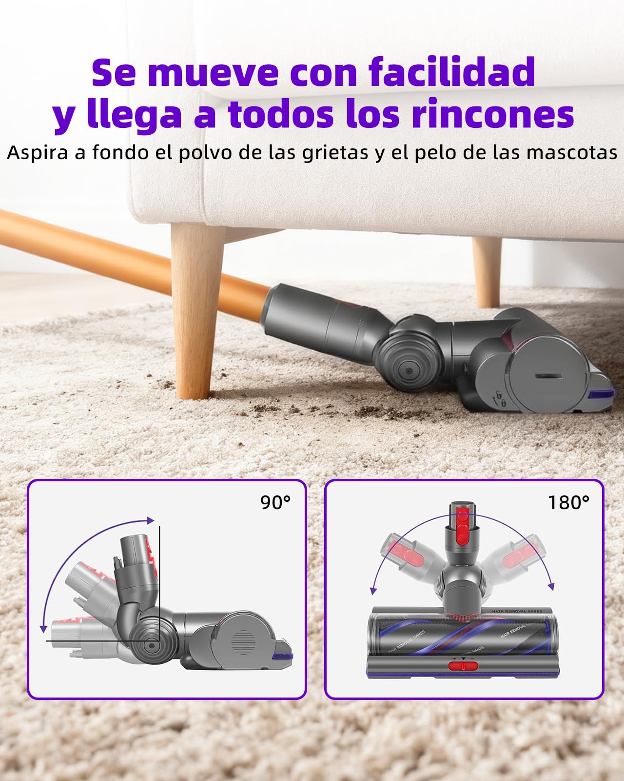 V11 V15 SV22 SV28 Cepillo High Torque para Dyson V7 V8 V10 V11 V15, Motorizado Recambio Cepillo para Alfombras de Pelo Corto y Suelos Duros Cabezales de Cepillo que no Enredan el Pelo