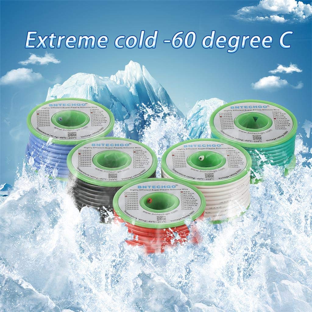 BNTECHGO Silikon-Draht Set 16 AWG – 5 Farben (Rot, Schwarz, Weiß, Blau, Grün), Je 15 M, Hochflexibel
