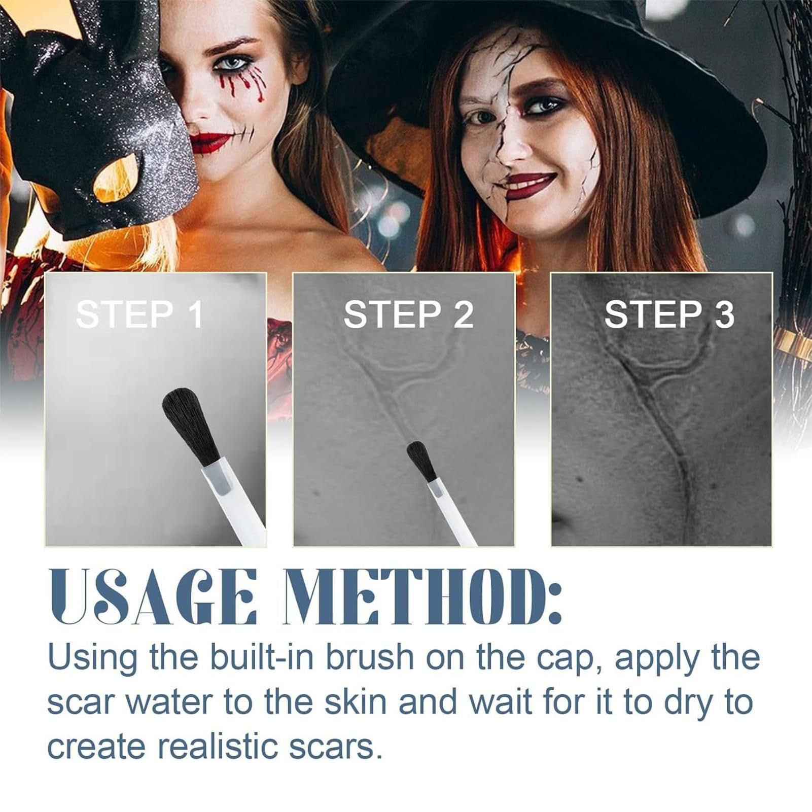 Płyn do Blizn, 15 Ml Halloween Kosmetyczna Farba Do Blizn Z Pędzelkiem, Makijaż Ciała Na Zadrapania, Do Twarzy Skóry I Ciała Halloween Cosplay Kostium Fotografia Impreza