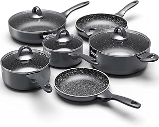 Induction Hob Pan Set, Pots and Pans Set Nonstick 10 Piece, Non Stick Cookware Saucepan Sets with Lids, Stay-Cool Bakelite Handle, Cooking Saucepans, Frying & Stockpot