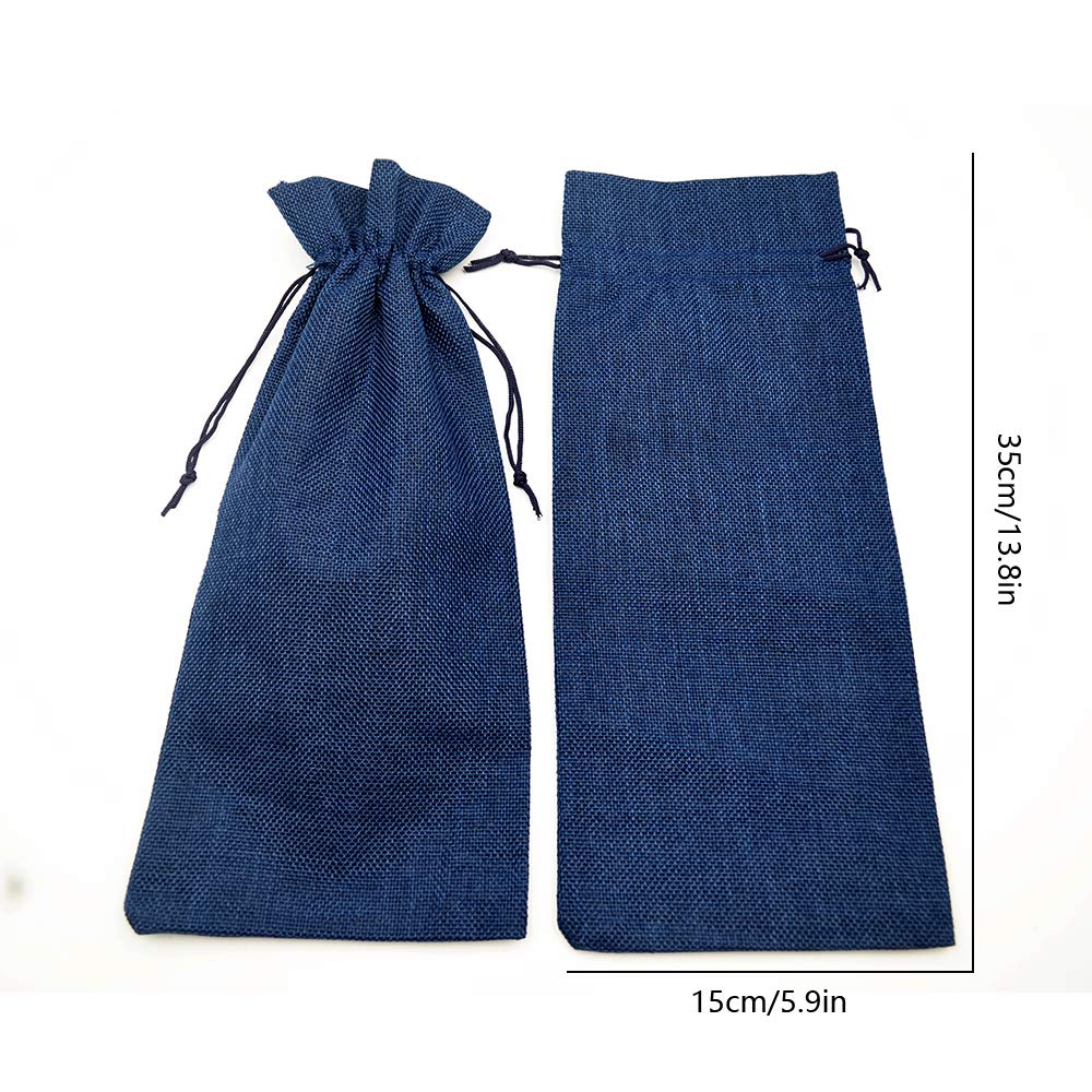 10 szt. woreczków na wino, ze sznurkiem, z juty, szampańskie, wino, na prezent, urodziny, wesele, imprezę, 35 x 14 cm (Royal Blue)