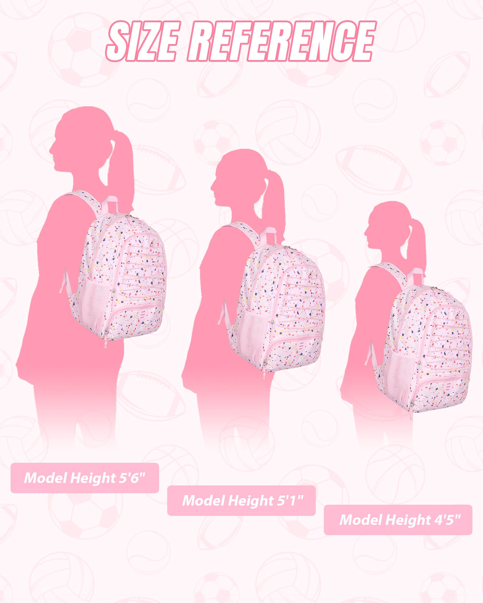 TRAILKICKER Fußball-Rucksack, 32 l, Rosa, Fußballtasche mit Ballhalter, Schuhfach, wasserabweisend, atmungsaktiv, Multisport-Rucksack für Basketball, Volleyball, Fußball, Helm