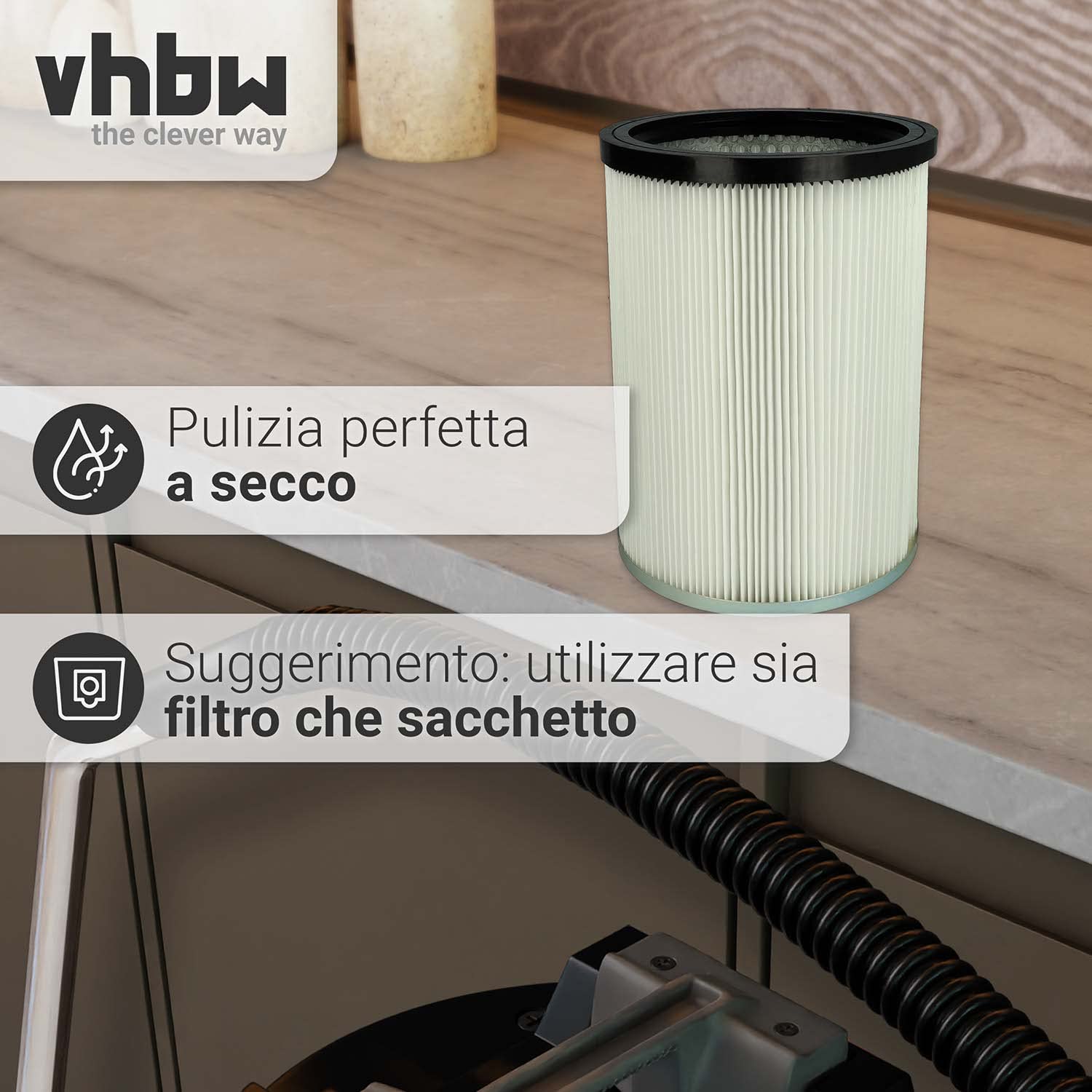vhbw filtro a pieghe piatte compatibile con Kärcher NT 70/1 * 120V, NT 70/1 *AUS, NT 70/1 *BR, NT 70/1 *CN, NT 70/1 *EU, NT 70/1 *JP, NT 70/2 aspiratore - bianco