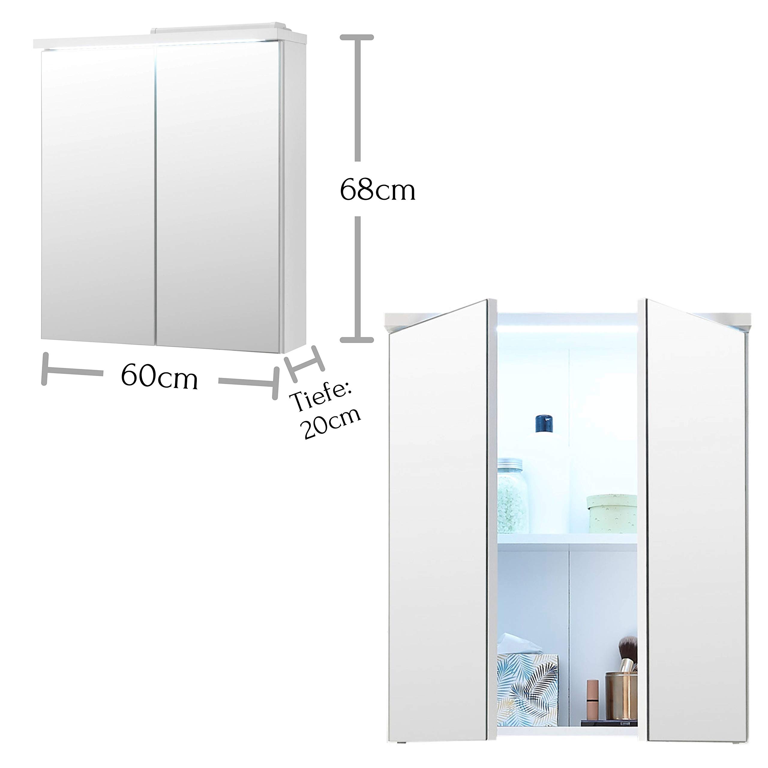 Mobile Bagno Con Specchio E Luci LED - Stella Trading 80 Cm, Bianco Moderno - Foto 8