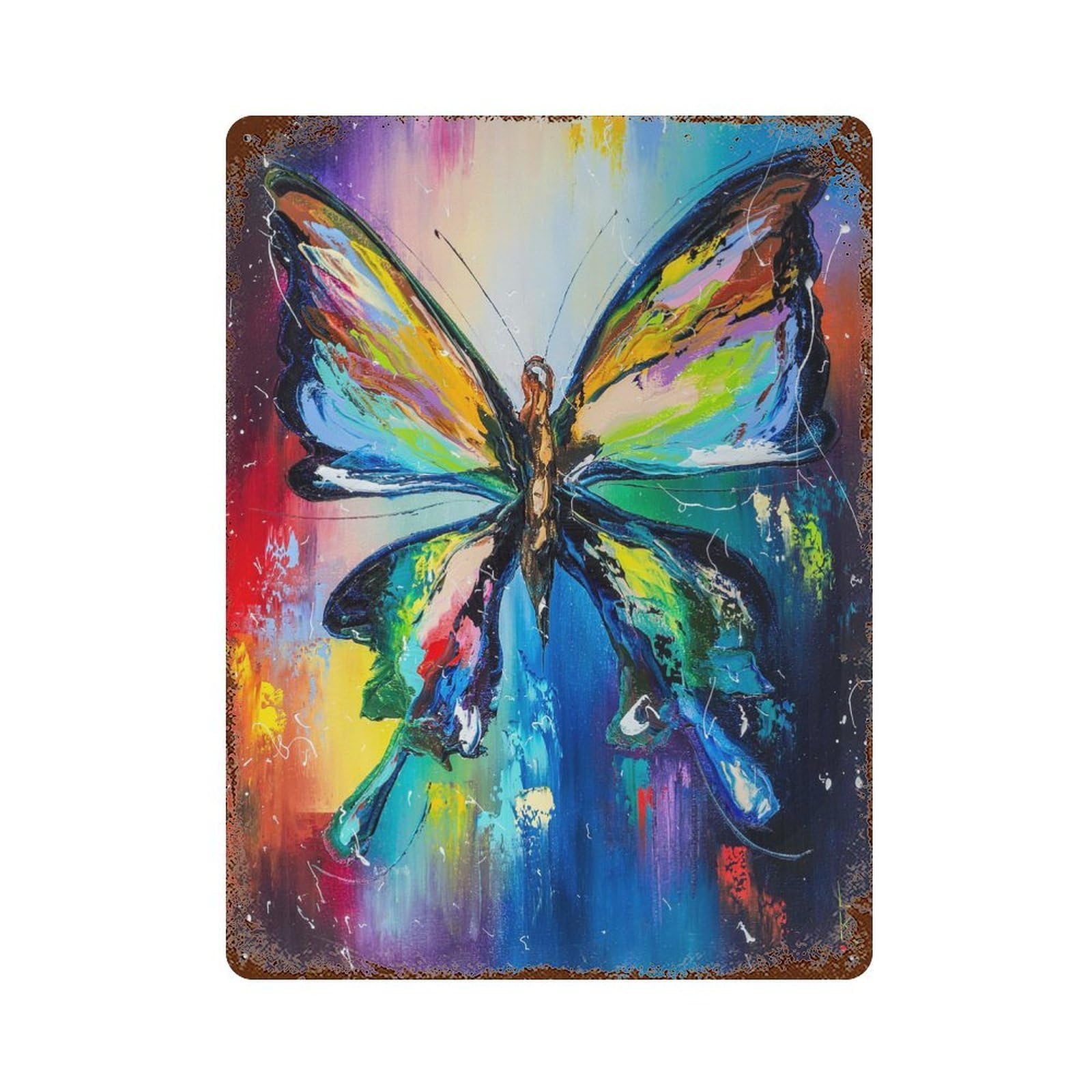 Colorful Butterfly Rustic Tin Plaque 15.7"x11.8", Vintage Wall Decor for Garage, Pub Or Kitchen