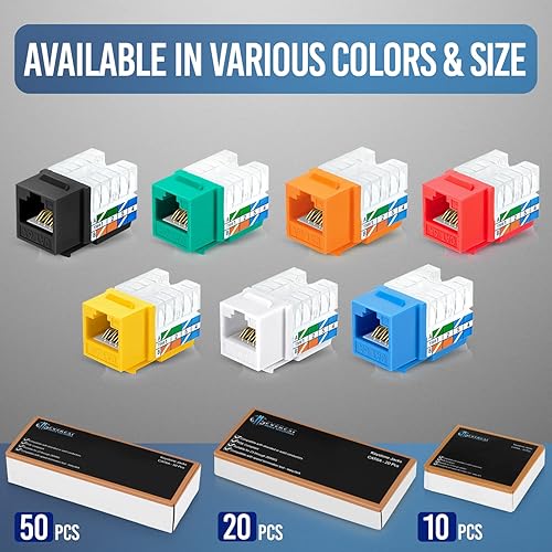 Miniatura 190 de Everest - Paquete de 10 conectores Keystone RJ45 Cat6 en ángulo de 90°, color blanco, conectores RJ45 hembra de perfil delgado, conector Keystone