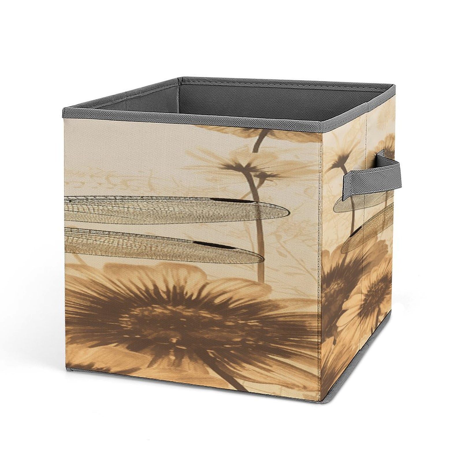Fodpand Style Dragonfly On Sunflower Storage Cubes Foldable Decorative Fabric, Storage Bins Baskets With Handles, Closet Organizers And Storage For Home, Office,Closet, Clothes
