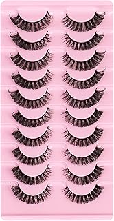 RVSWIHFA False Eyelashes,Russian Strip Lashes Fluffy Wispy 3D Effect False Lashes D Curl Eye Lashes Reusable Fake Lashes Thick Volume Faux Mink Lashes Natural Look, 10 Pairs