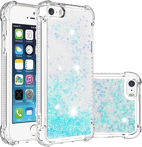 Miniatura 7 de Funda compatible con iPhone 5S, funda transparente líquida con purpurina flotante de arena movediza a prueba de golpes, funda protectora de silicona