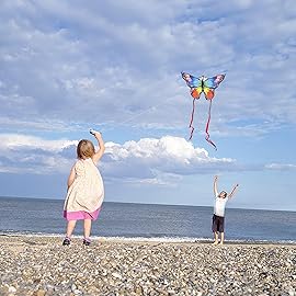 Butterfly Kite for Kids & Adults Easy to Fly, 55 x 28 Large Single Line for The Beach, Easy Flying Kite Comes with 300 FT String Handle (2 Pack)