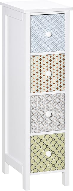HOMCOM Chest of Drawers, 4 Drawer Dresser, Storage Organizer Toilet Tissue Cabinet for Bedroom, Bathroom