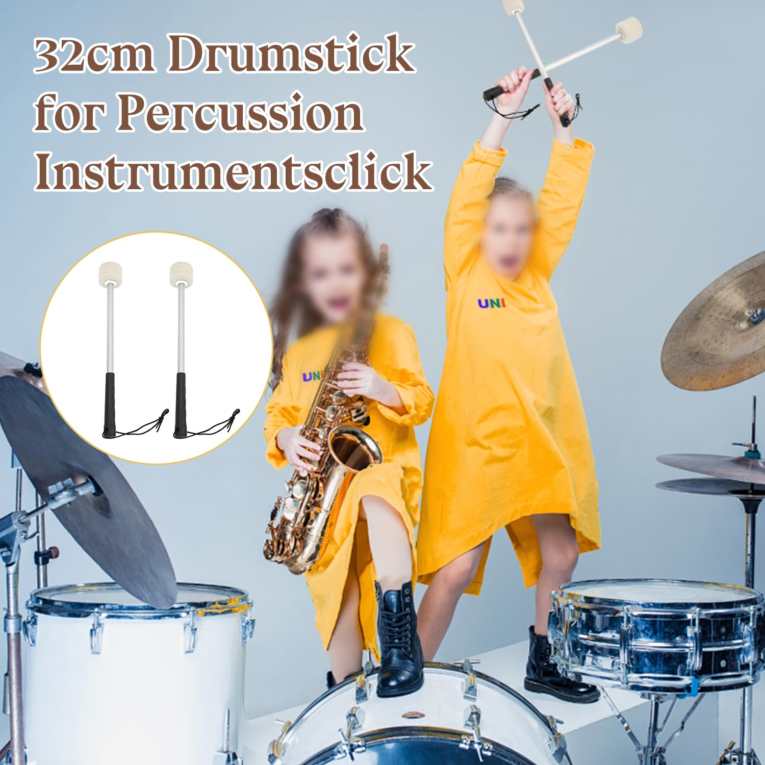 2pcs Martello per Tamburo, Bastone in Feltro di Lana Testa e Acciaio Inossidabile Antiscivolo Xilofono Marimba Bacchetta Strumento Musicale a Percussione per Bambini Bambini Adulti