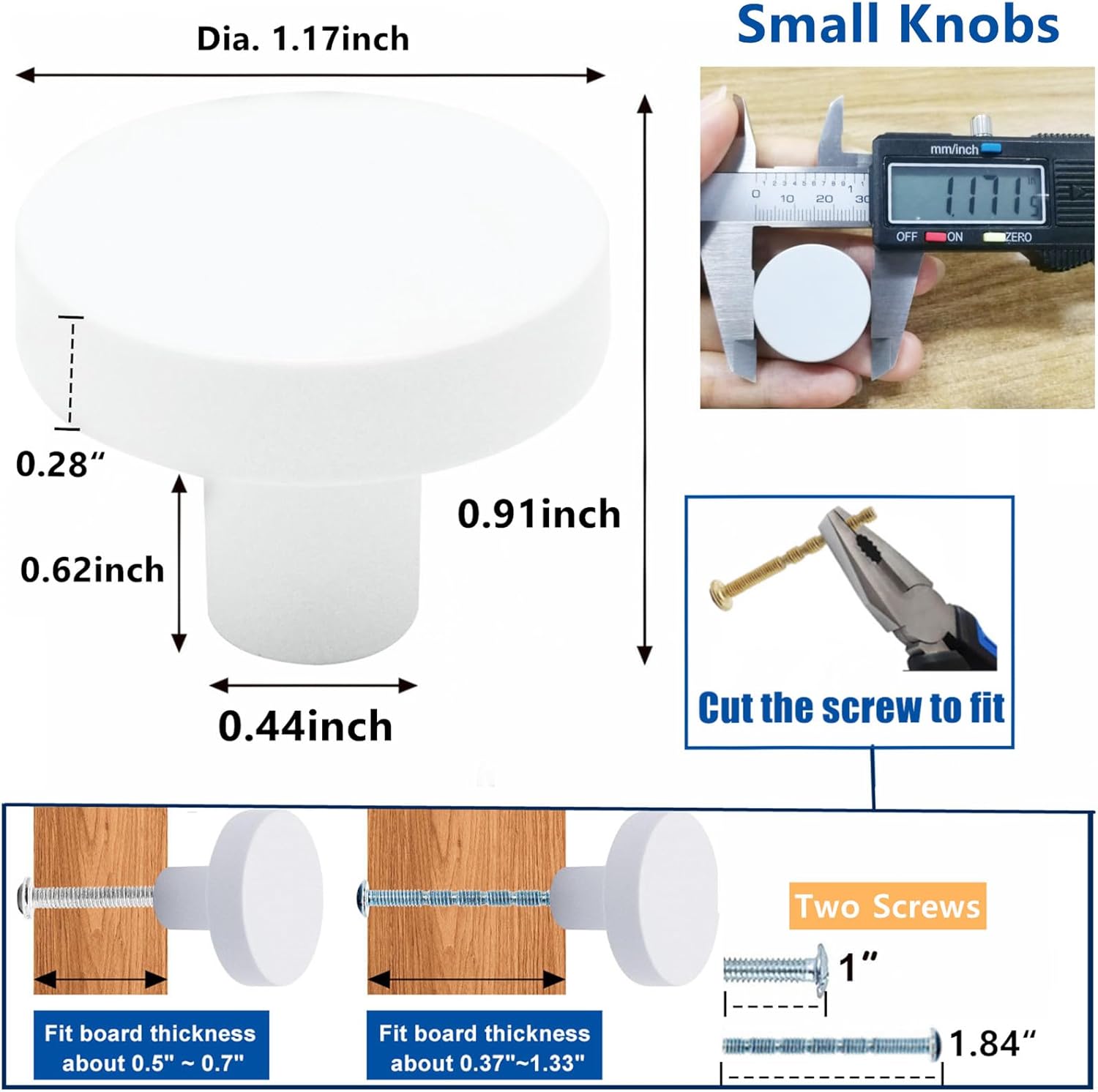 Cabinet Knobs 12 Pack, Kitchen Cabinet Knobs Inway Zinc Alloy Drawer Pulls and Knob Furniture Hardware Modern Round Knob for Kitchen Cupboard Dresser Drawer Closet Door (White, 12)