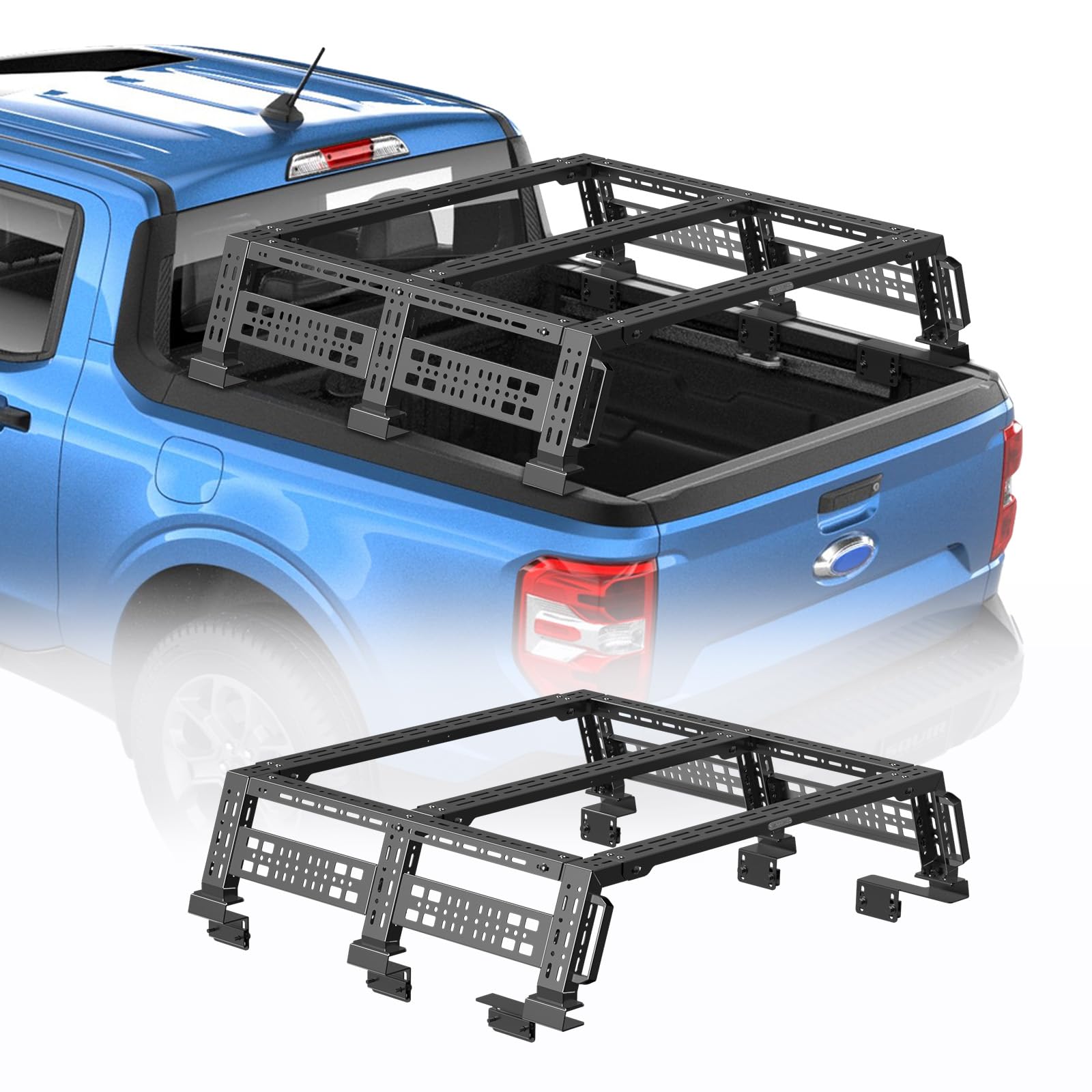 IIIREENOOverland Bed Rack Compatible with 2022-2024 Ford Maverick Truck Bed | Compatible with Most Tri-Fold Bed Tonneau Cover | No Drilling |