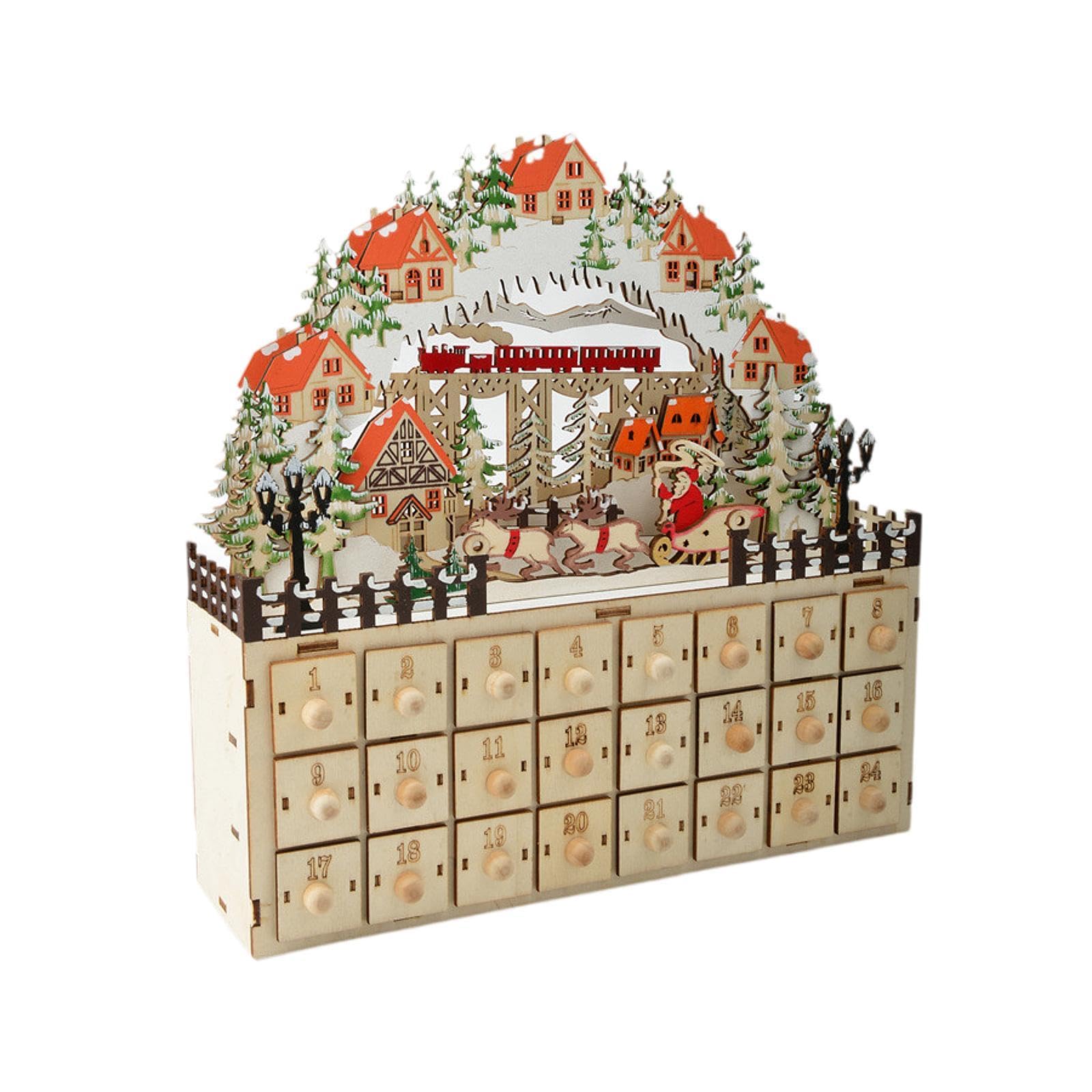 Weihnachts Adventskalender mit 24 Schubladen, Beleuchtete Weihnachtstischdekoration