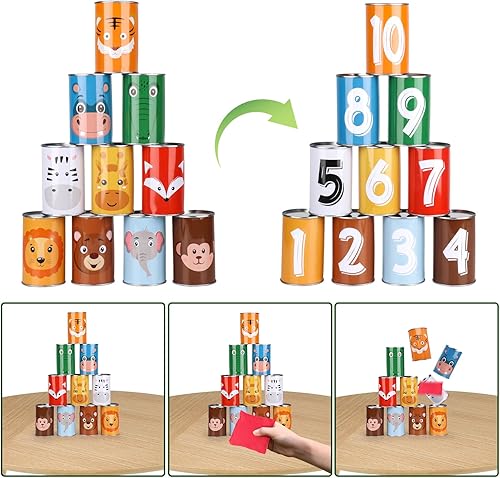 Miniatura 5 de Juego combinado de juegos de carnaval 4 en 1, juegos de lanzamiento de bolsas de frijoles de plástico suave, juego de lanzamiento de anillos,