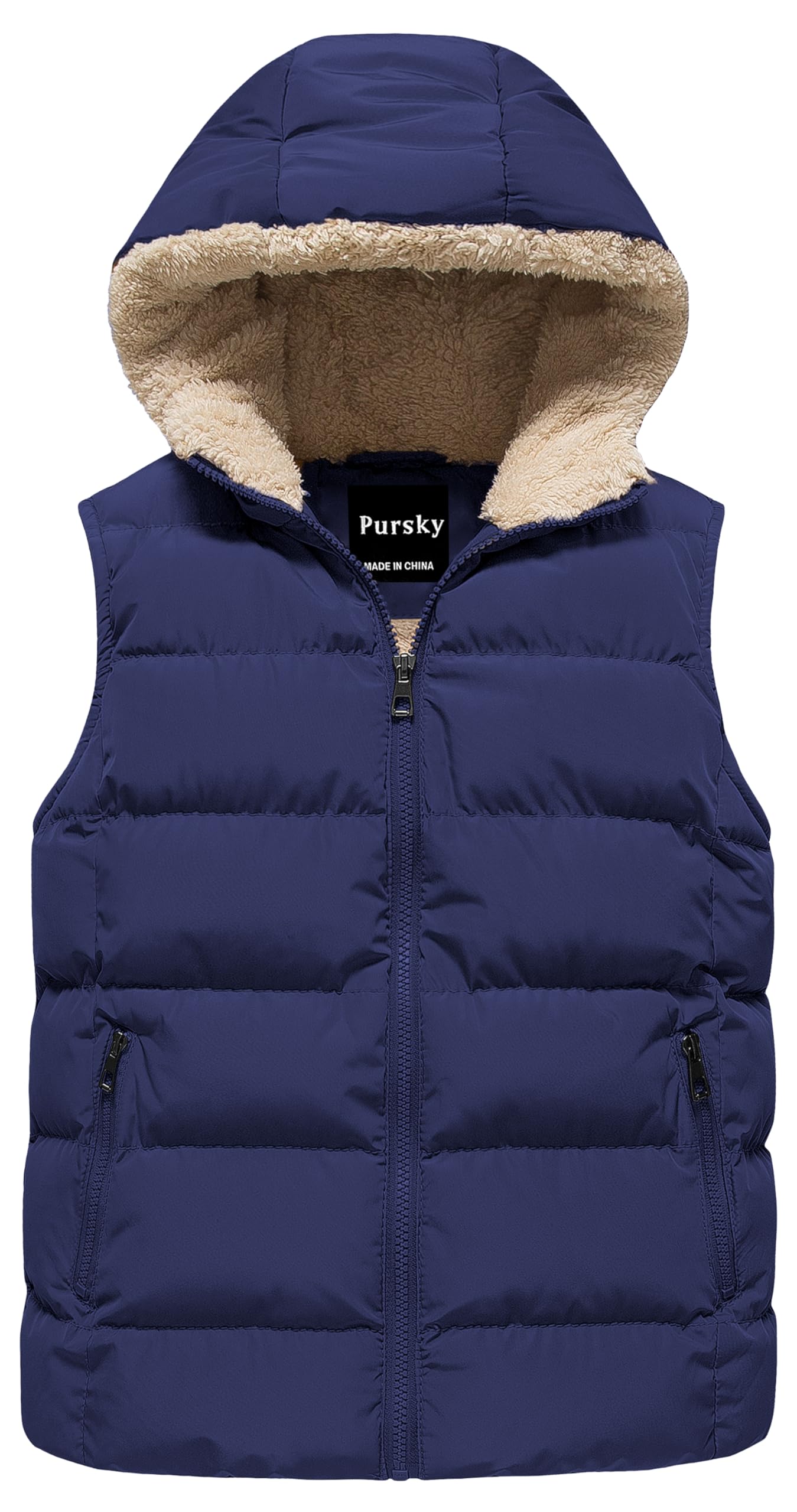 Pursky Girl's and Boy's Hooded Warm Puffer Vest Outerwear Soft Flannel Lined Insulation Waistcoat