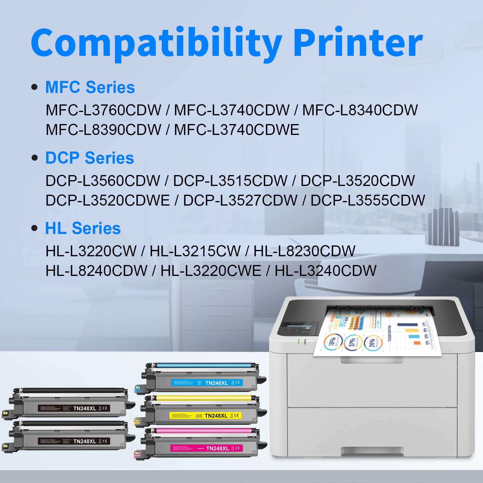 MYCARTRIDGE TN248XL Compatibile con Brother TN-248XL TN248 per Brother DCP-L3560CDW MFC-L3760CDW MFC-L3740CDWE HL-L3220CWE DCP-L3520CDWE per TN-248CMYK TN-248VAL 5 Pack