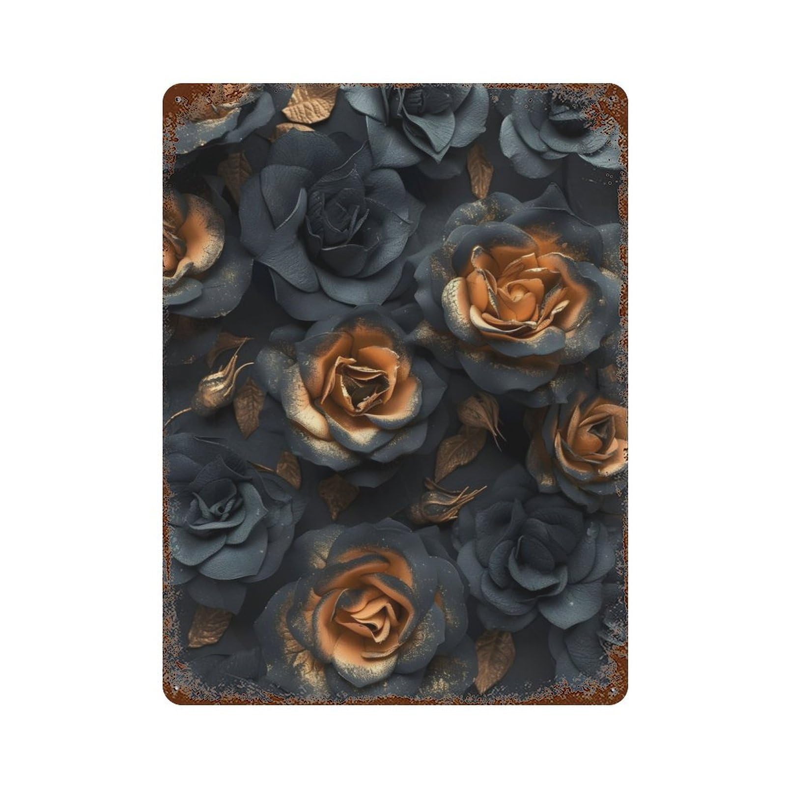 Gold Flowers 15.7"x11.8" Aged Metal Wall Plaque, Novelty Wall Decor for Shed, Workshop And Garage Wall Decor
