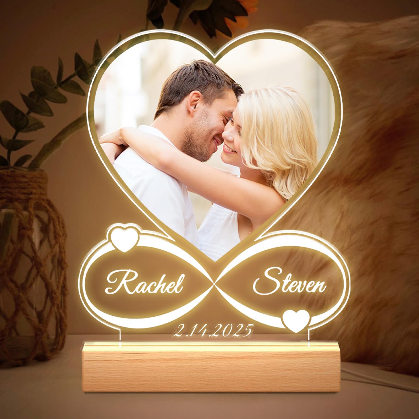 Personalised Night Light with Photo,Custom Light Up Picture Frame with Photos,Customized Personalized Night Light for Couples Anniversary Birthday Gifts (Style 1)
