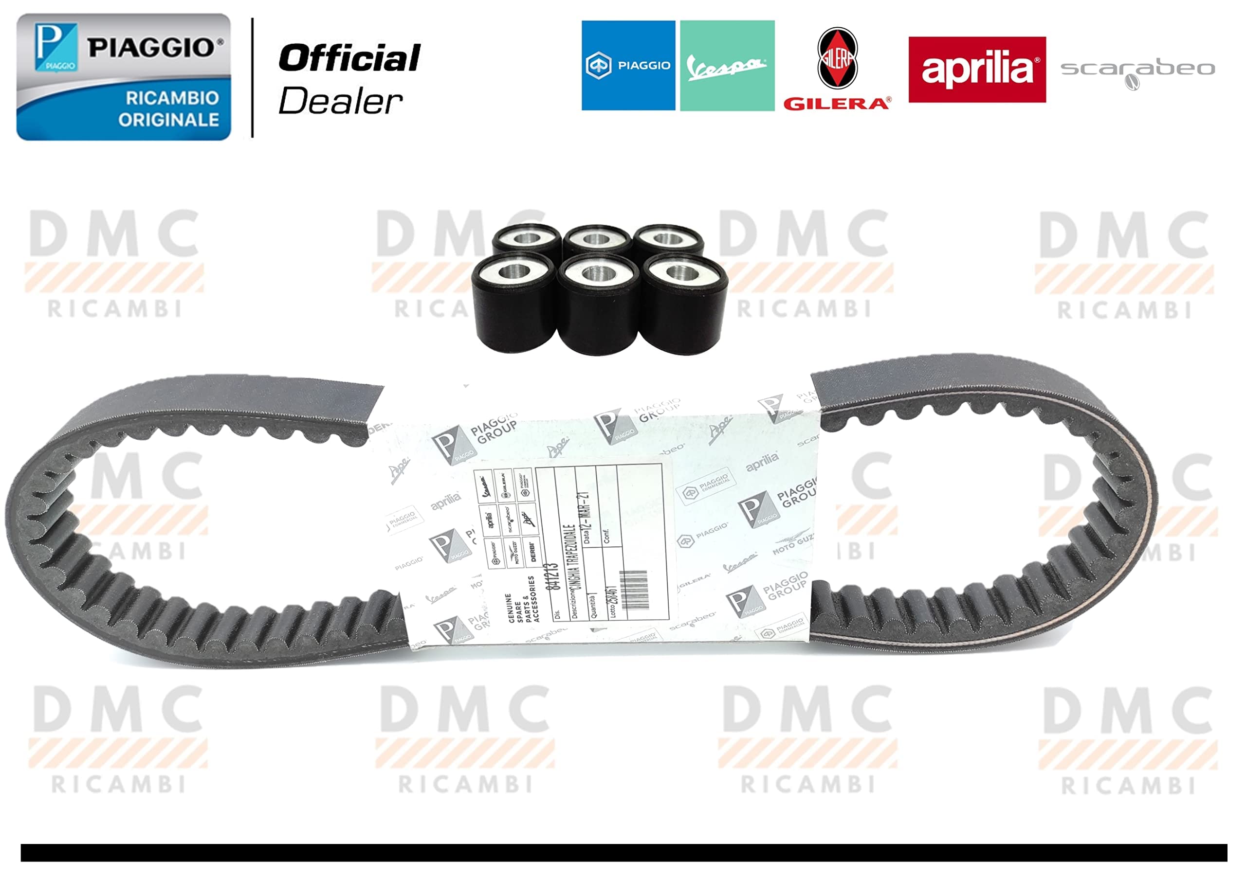 CINGHIA TRASMISSIONE DISTRIBUZIONE PER PIAGGIO VESPA LX 125 COMPLETA DI RULLI ORIGINALE PIAGGIO.