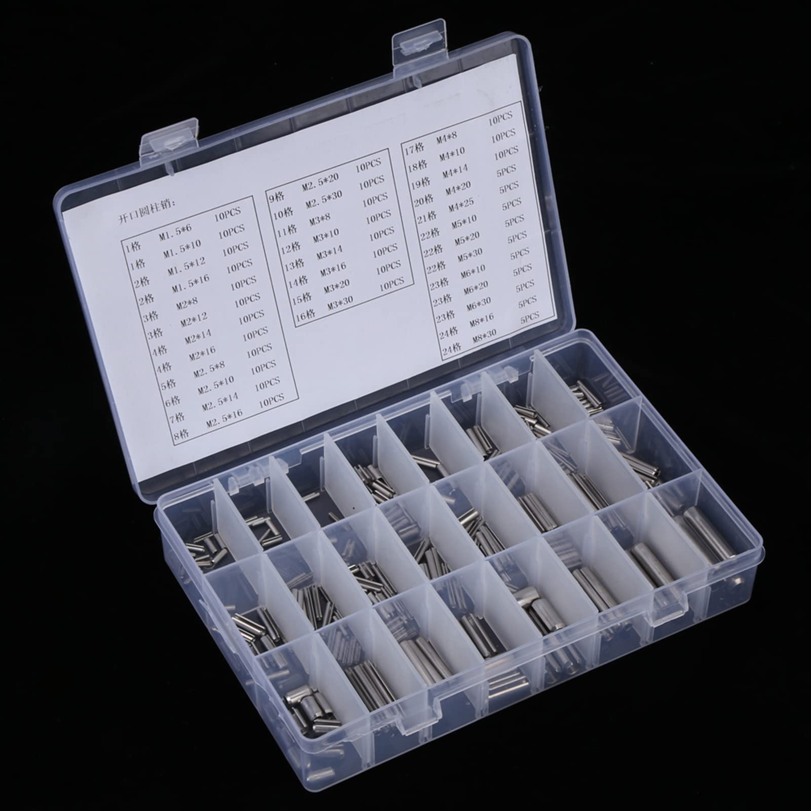 Kit Surtido de Pasadores de Rollo de Acero Inoxidable 280 Piezas Pasadores de Resorte Métricos Ranurados de Varias Longitudes M1,5 a M8
