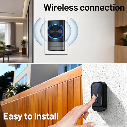 Miniatura 7 de Timbre inalámbrico, funciona a más de 1000 pies, 52 campanillas, volumen ajustable de cuatro velocidades, IP44 impermeable, bajo consumo de energía,