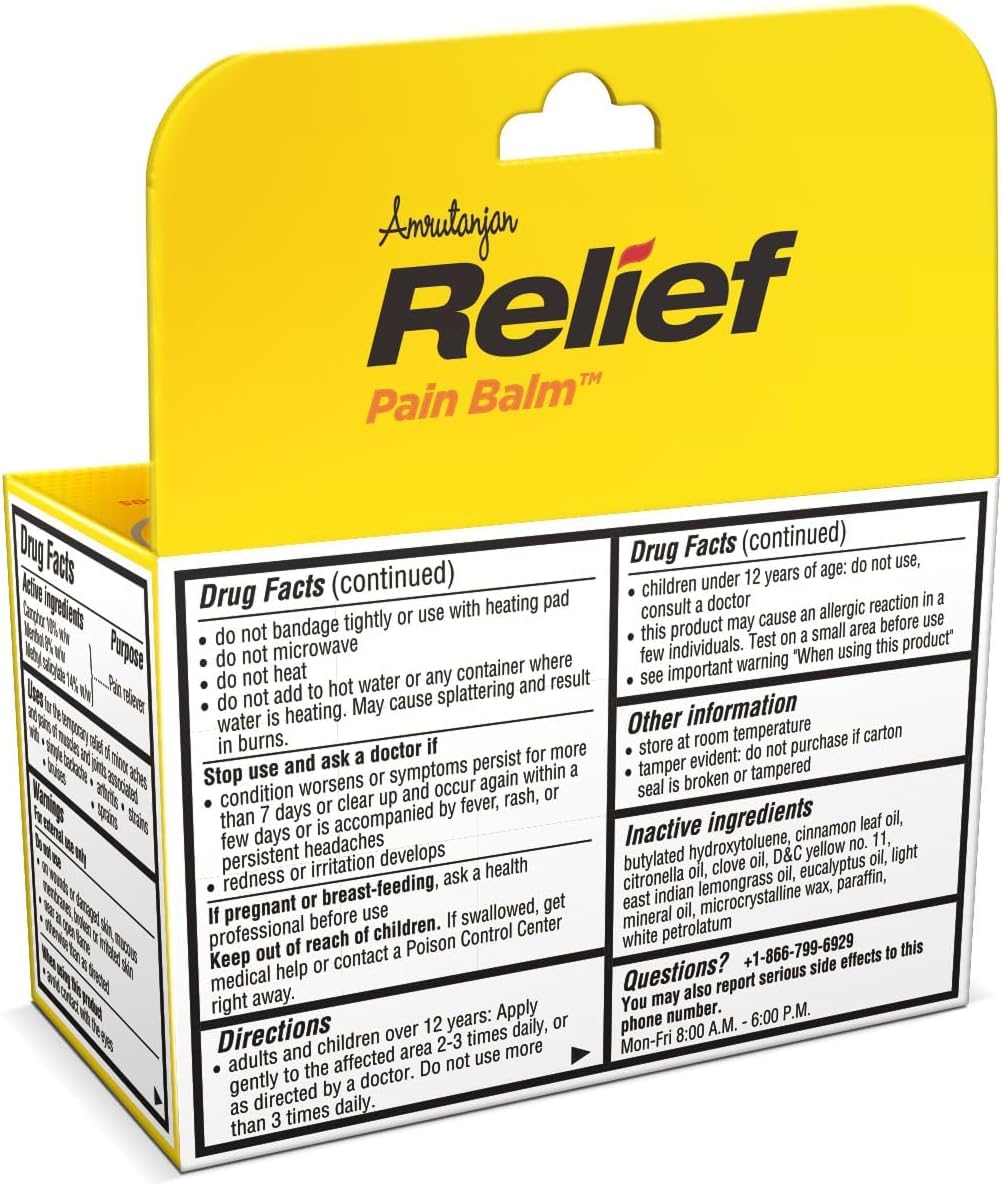 Amrutanjan Relief Pain Balm for Men & Women - Joint & Muscle Pain Relief Rub, Topical Ointment Rub for Arthritis, Bruises, Backache, Knees, Joints, Muscle Strains & Sprains, Fast Acting- 1.06 oz (30g) — Amazon image 2