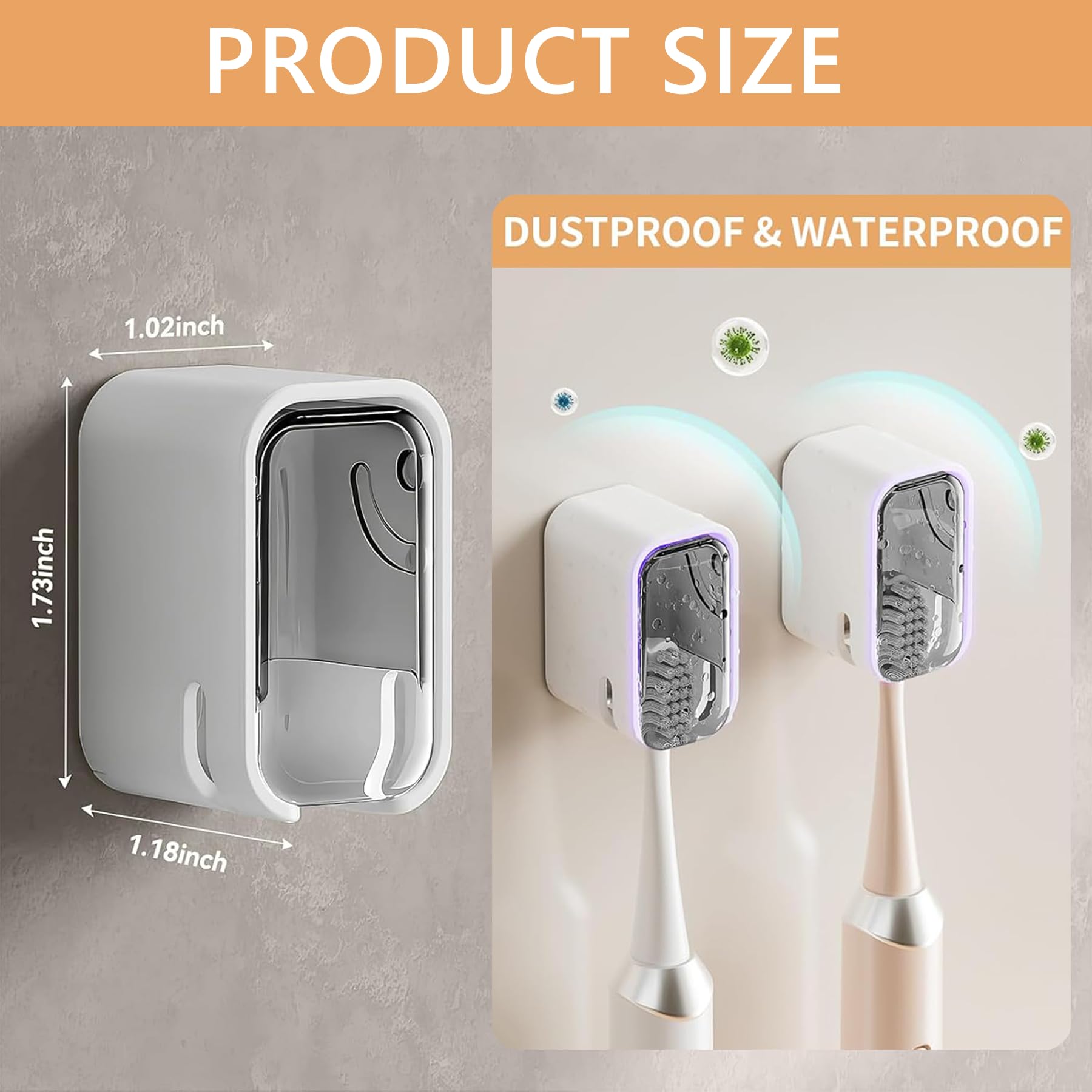 Toothbrush Holders for Bathroom - 3 Pack, Wall Mounted with Cover, Space-Saving Single Slot Toothbrush Holder for Shower, Family & Travel - 2