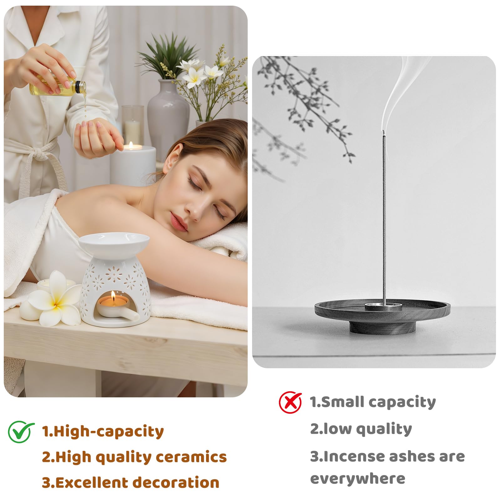 Quemador Aceites Esenciales de Cerámica con Cuchara, Difusor de Aromas para Vela Tealight, Calentador de Cera Wax Melts, Diseño de Estrellas, Decoración para Hogar y Meditación