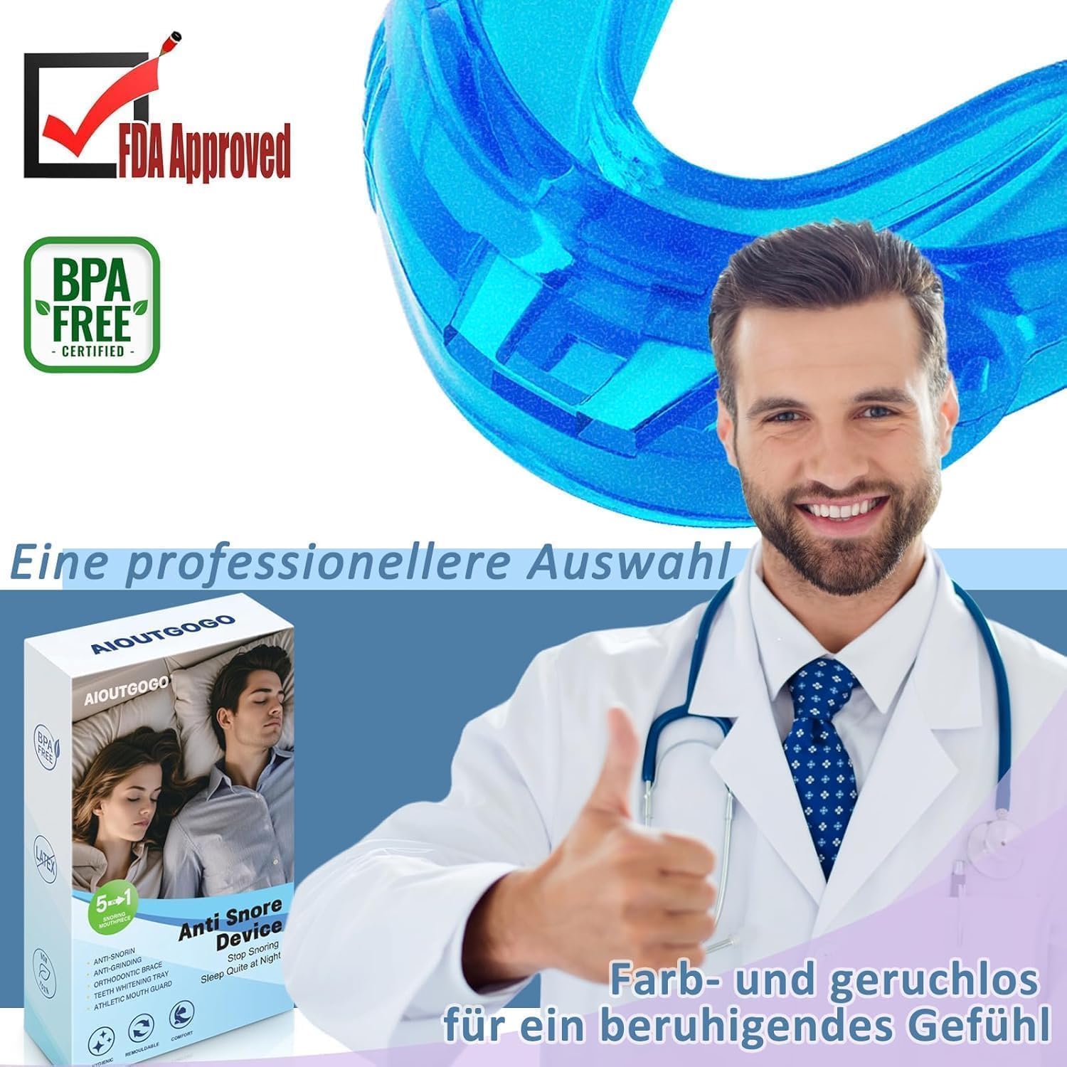 Anti Schnarch Schnarchstopper- Anti Snoring Schnarchschiene-2 Stück Effektiv Snoring Stopper gegen schnarchen Mehrzweck Schnarchen Verhindern für Männer und Frauen(Gebrauchsfertig-Blau)