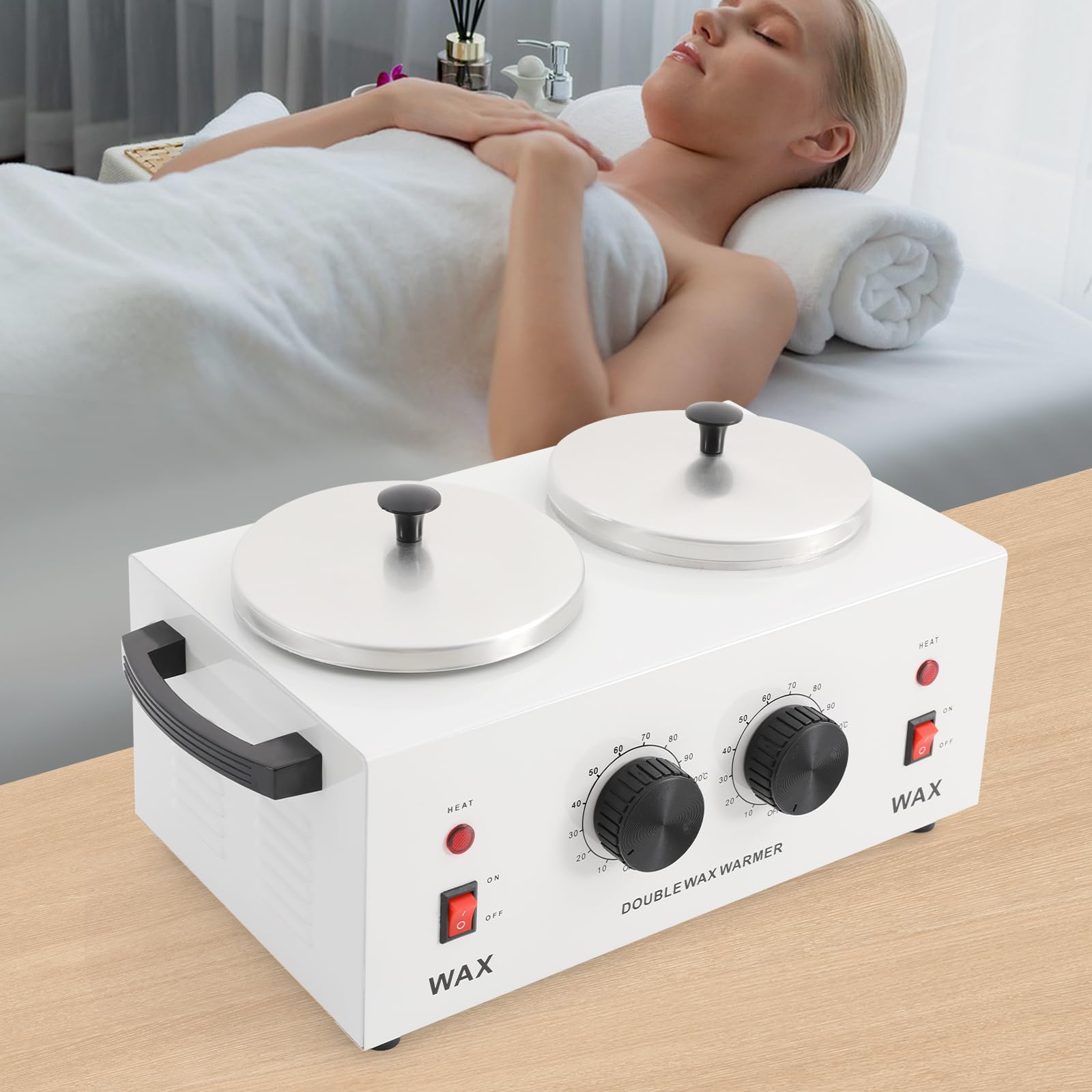 Scaldacera elettrico da 200 W, doppio vaso per la depilazione, riscaldatore a cera, set per sciogliere palline di cera o pezzi di cera, temperatura regolabile da 0 a 100 °C