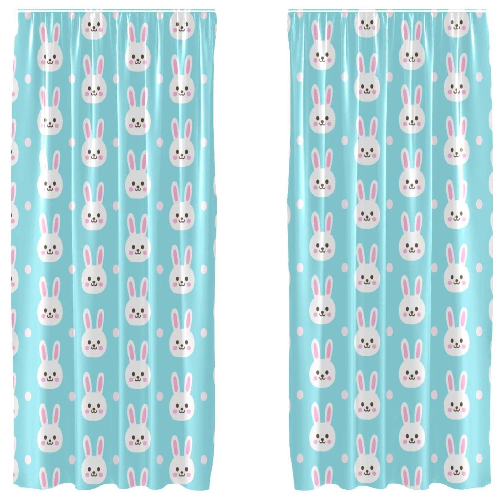 Rideaux occultants en microfibre bleu à motif lapin 140x213 cm