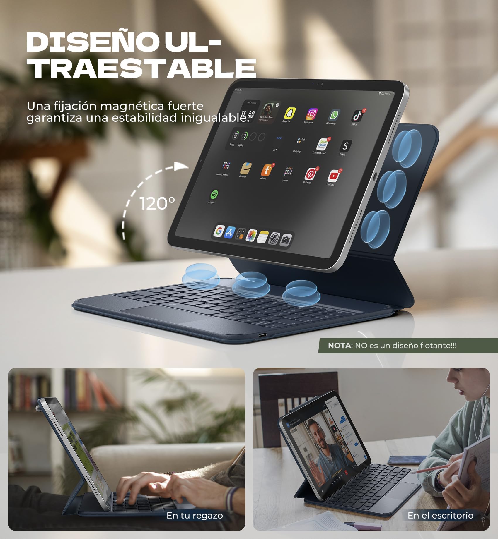 Dexnor Teclado para iPad 10 Generación 2022/11 Generación A16 2025 (10.9/11 Pulgada), Magnético, Ultrafino Folio Desmontable, Trackpad Multitáctil, Retroiluminación, Portalápices Español Ñ, Azul