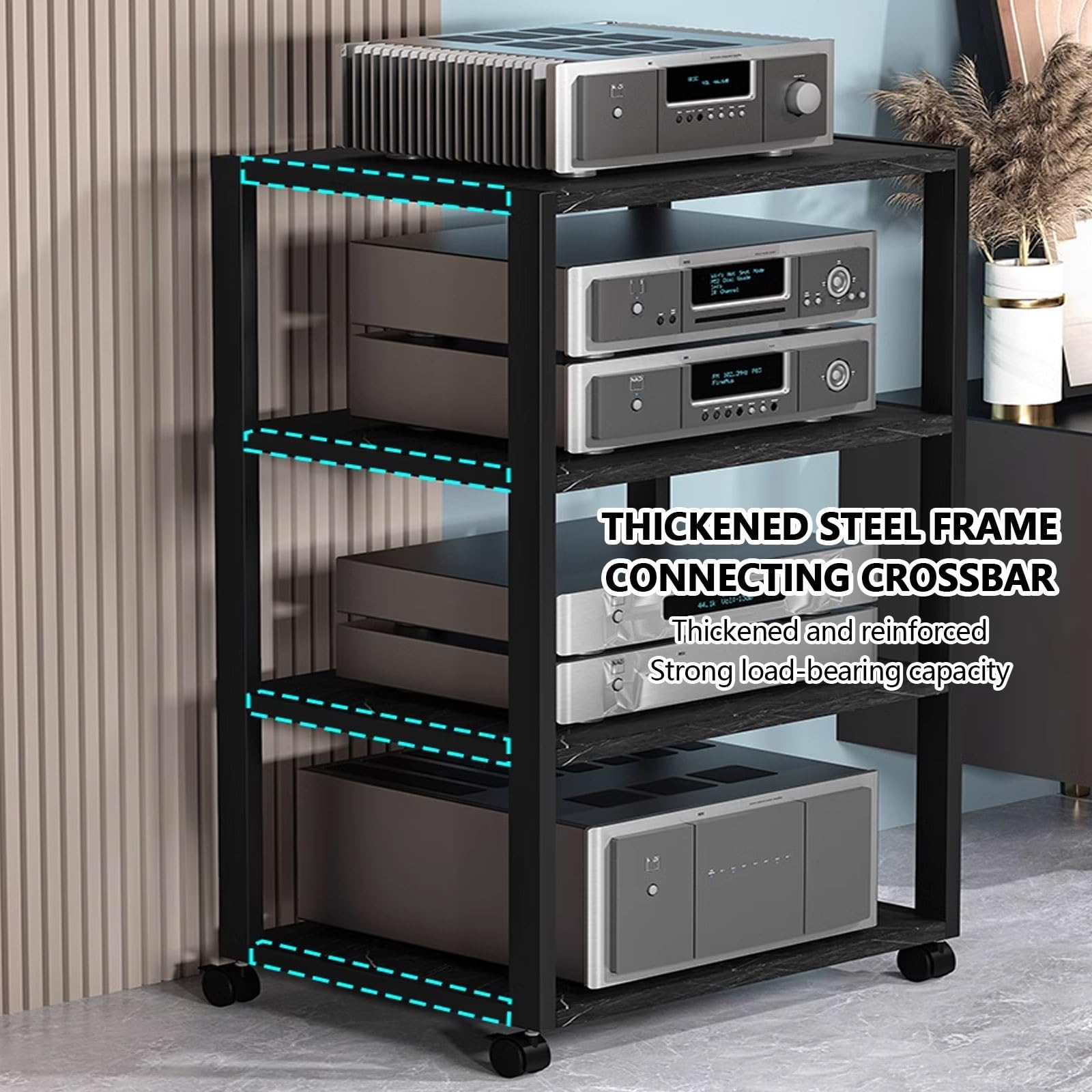 Moderno supporto per dischi in vinile, console multimediale multistrato per l'intrattenimento domestico, camera da letto e soggiorno, elegante armadietto per componenti stereo e supporto per