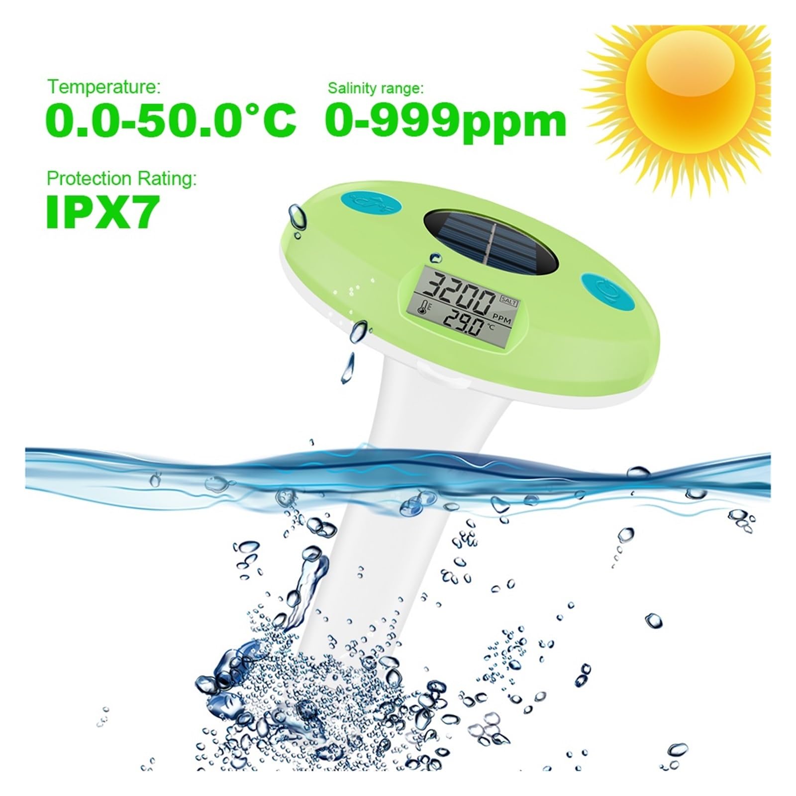 Termometr Do Wody Miernik Zasolenia Zasilany Energią Słoneczną, Cyfrowy Wyświetlacz, Tester Temperatury Wody Morskiej W Basenie, 2 W 1, Detektor Soli, Odpowiedni Do Akwariów I Basenów