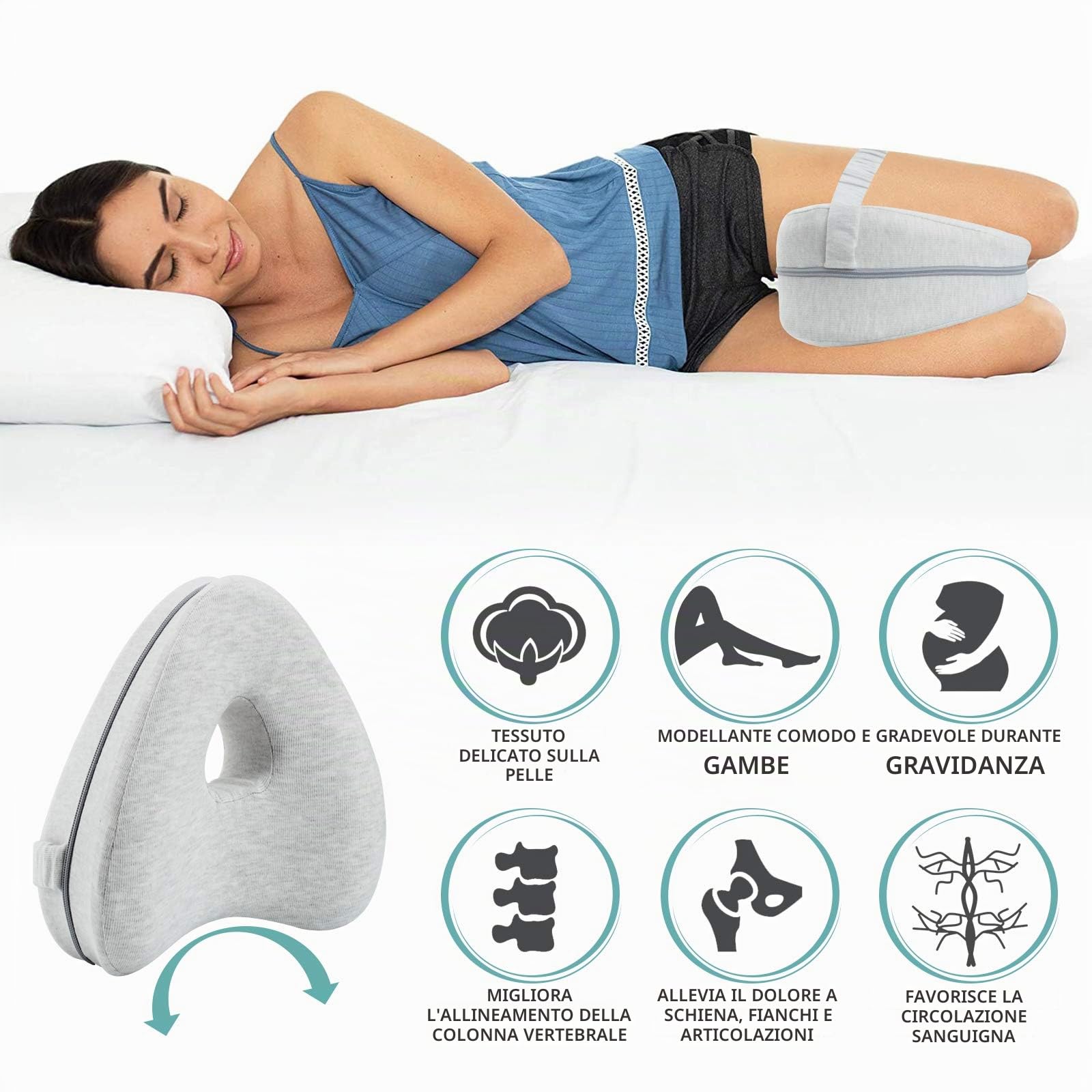 CREATESTAR Cuscino per Gambe Leg Pillows,Cuscino Ginocchia Dormire con Federe Rimovibile,Cuscino Ergonomico Gambe Ortopedico in Memory Foam Sostegno Ginocchia,Anca