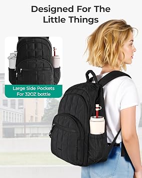 BAGSMART Travel Backpack for Women, 15.6 College Laptop Backpack, Black