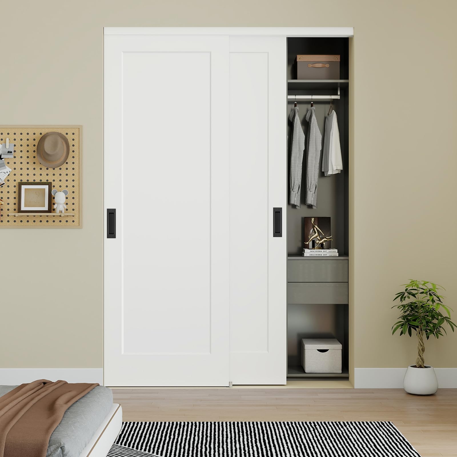 Photo 1 of BARNSMITH 48x80 in Sliding Closet Door, 1-Panel White Primed Bypass Interior Door with Top Track & Floor Guide, Preassembled Door Slab with Paintable Surface, Durable
