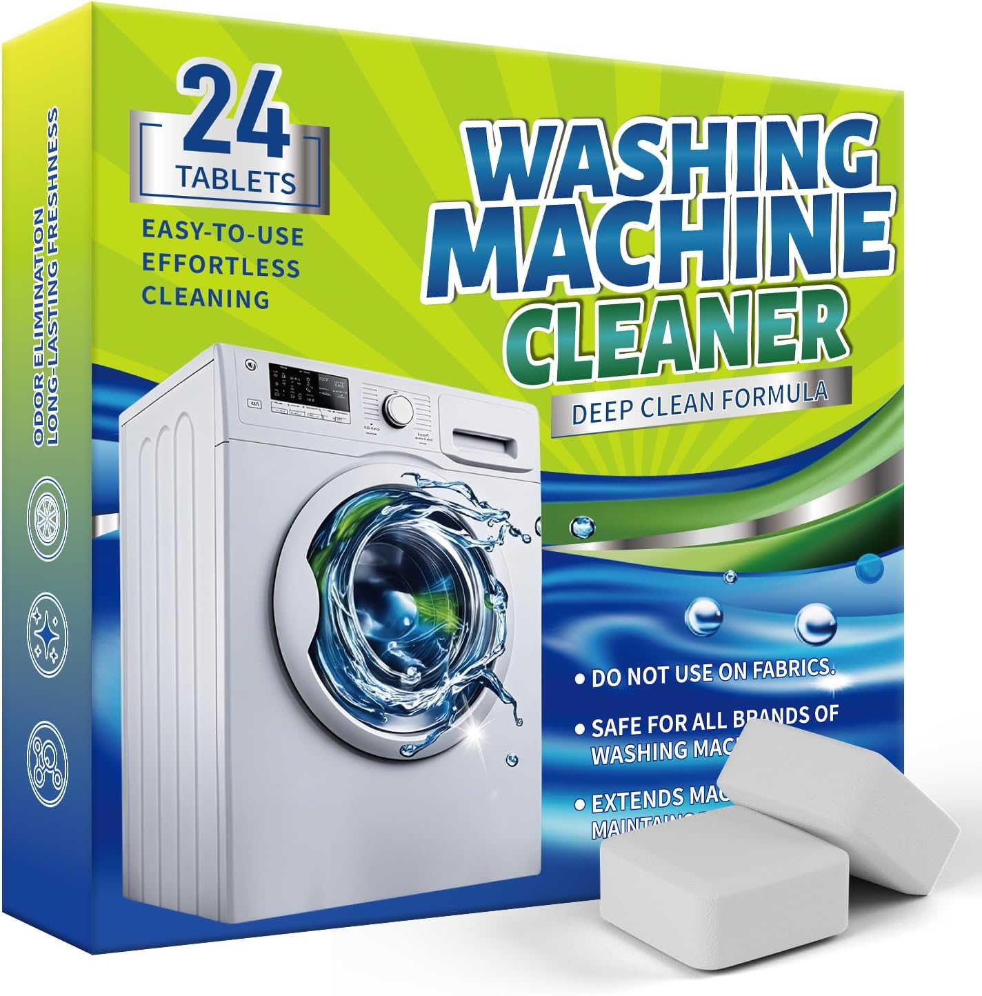Washing Machine Cleaner Tablets 24 Pcs with Pipe Clean Technology Deodorizer | Front & Top Load Washer,Removes Residue, Odor & Pet Hair - 12 Month Supply of Washer Cleaner Descalers
