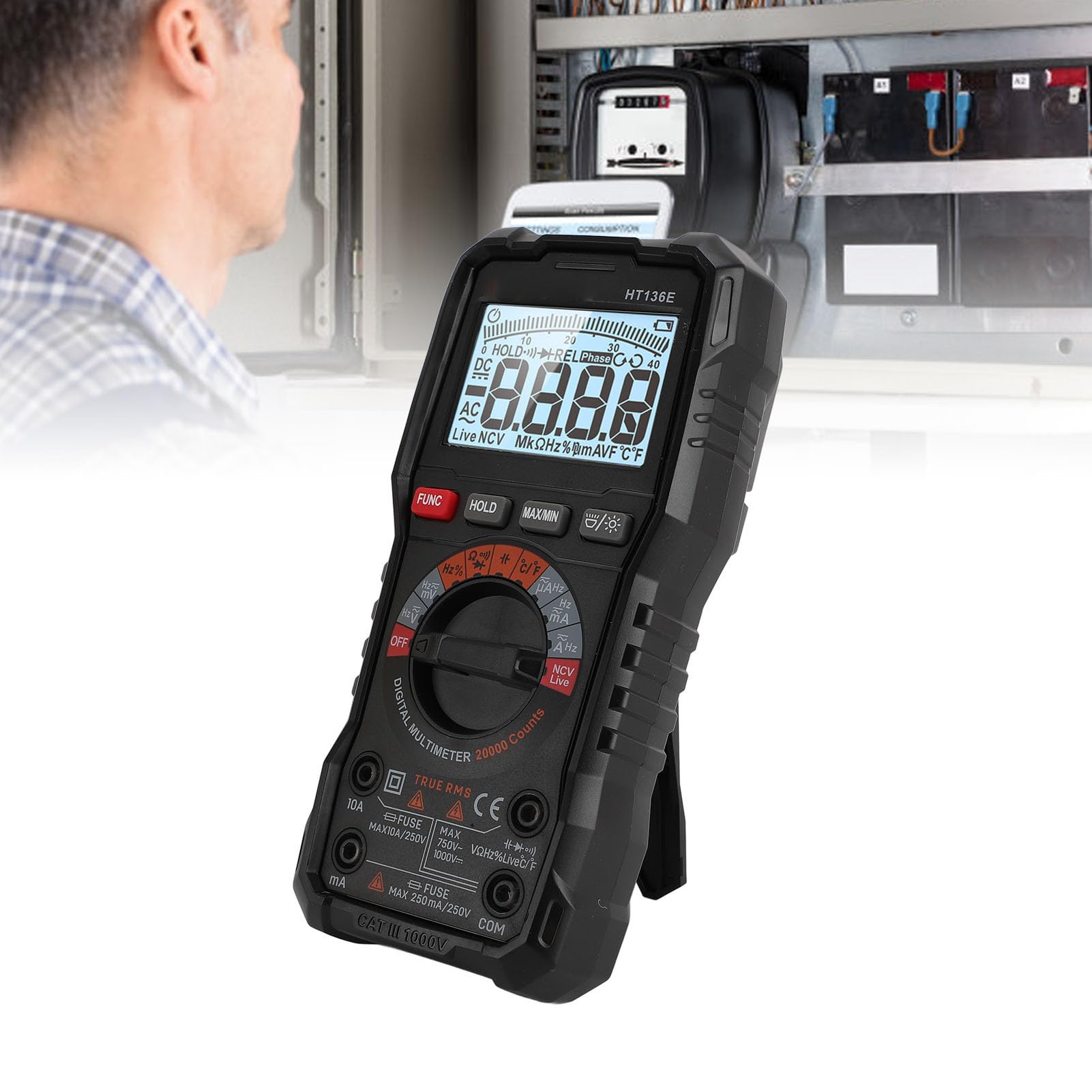 Demeras Digital-Multimeter-Tester-Set, 20.000 Zählungen, mit Taschenlampe für die Reparatur von Kfz-Heimelektronik, ABS-Material