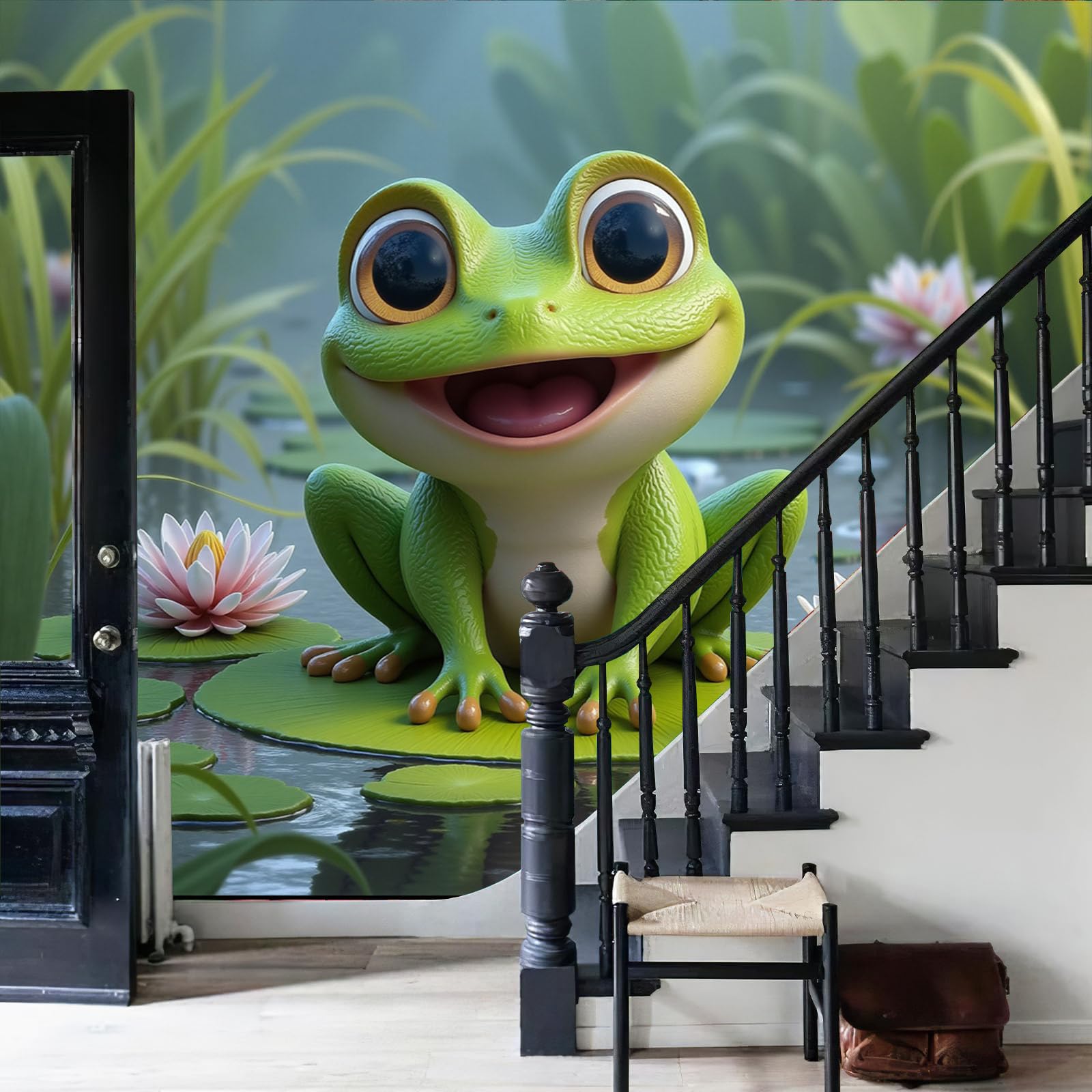 Fresque murale grenouille et nénuphars pour décorer une chambre